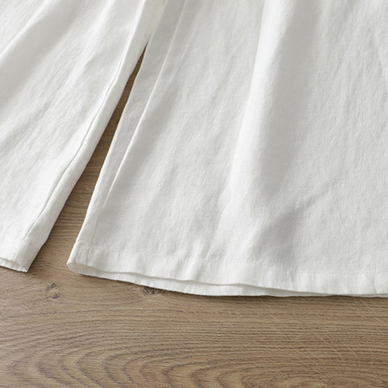 Solid Color Cotton Women's Button Wide Leg Pants With Pockets - Image 16