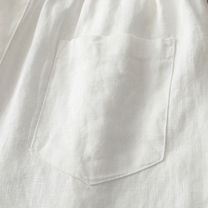 Solid Color Cotton Women's Button Wide Leg Pants With Pockets - Image 13