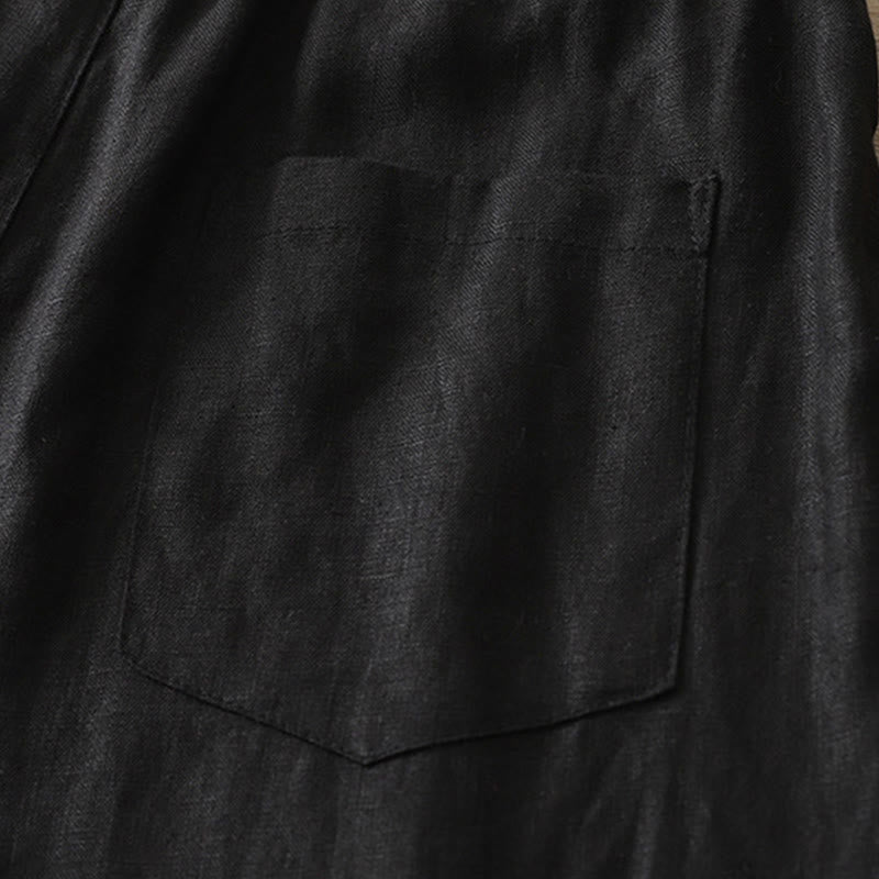 Solid Color Cotton Women's Button Wide Leg Pants With Pockets - Image 20