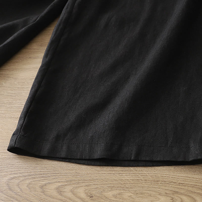 Solid Color Cotton Women's Button Wide Leg Pants With Pockets - Image 19