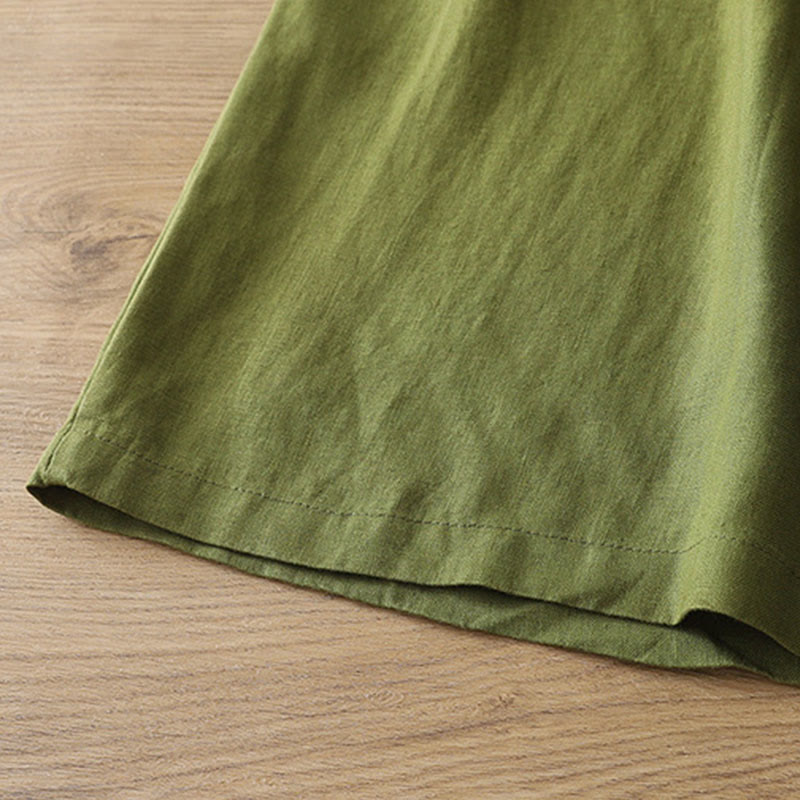 Solid Color Cotton Women's Button Wide Leg Pants With Pockets - Image 23