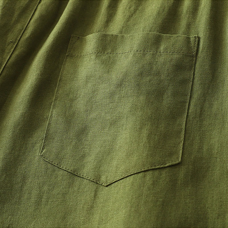 Solid Color Cotton Women's Button Wide Leg Pants With Pockets - Image 25