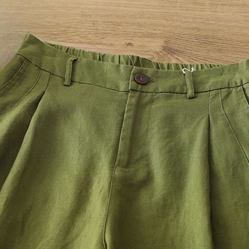 Solid Color Cotton Women's Button Wide Leg Pants With Pockets - Image 22