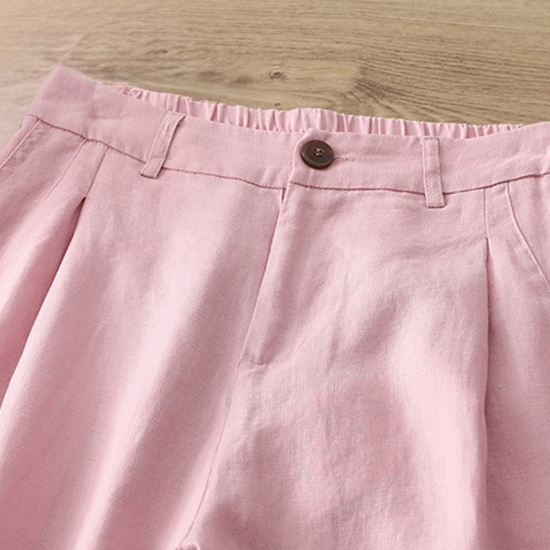 Solid Color Cotton Women's Button Wide Leg Pants With Pockets - Image 28