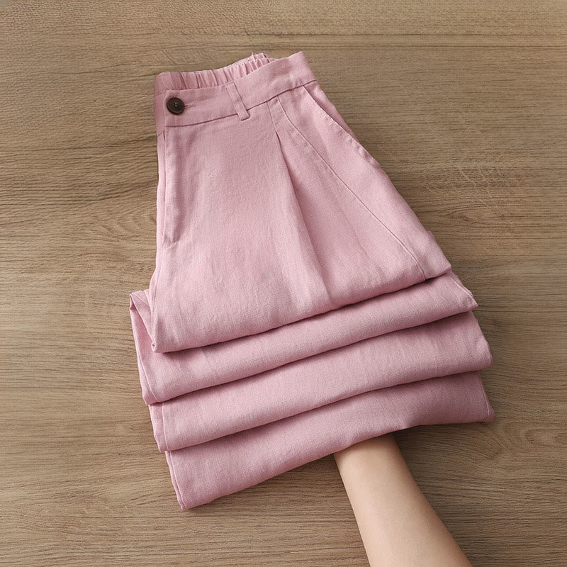 Solid Color Cotton Women's Button Wide Leg Pants With Pockets - Image 27