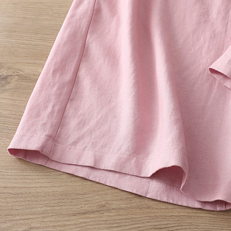 Solid Color Cotton Women's Button Wide Leg Pants With Pockets - Image 29