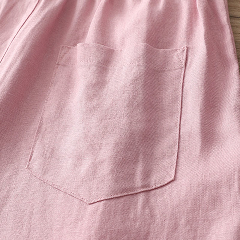 Solid Color Cotton Women's Button Wide Leg Pants With Pockets - Image 30