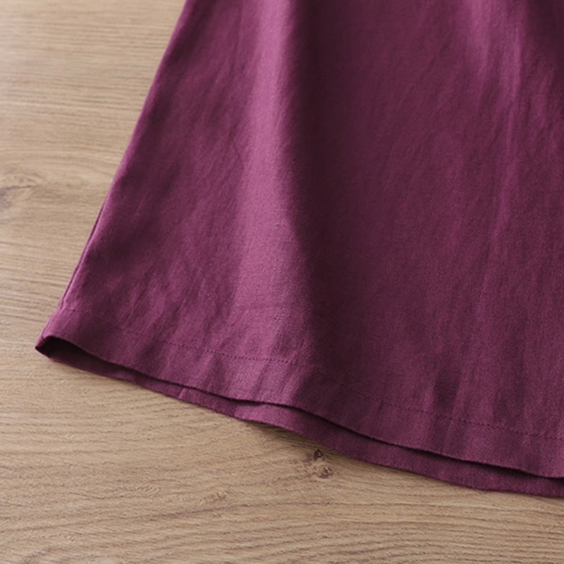 Solid Color Cotton Women's Button Wide Leg Pants With Pockets - Image 33