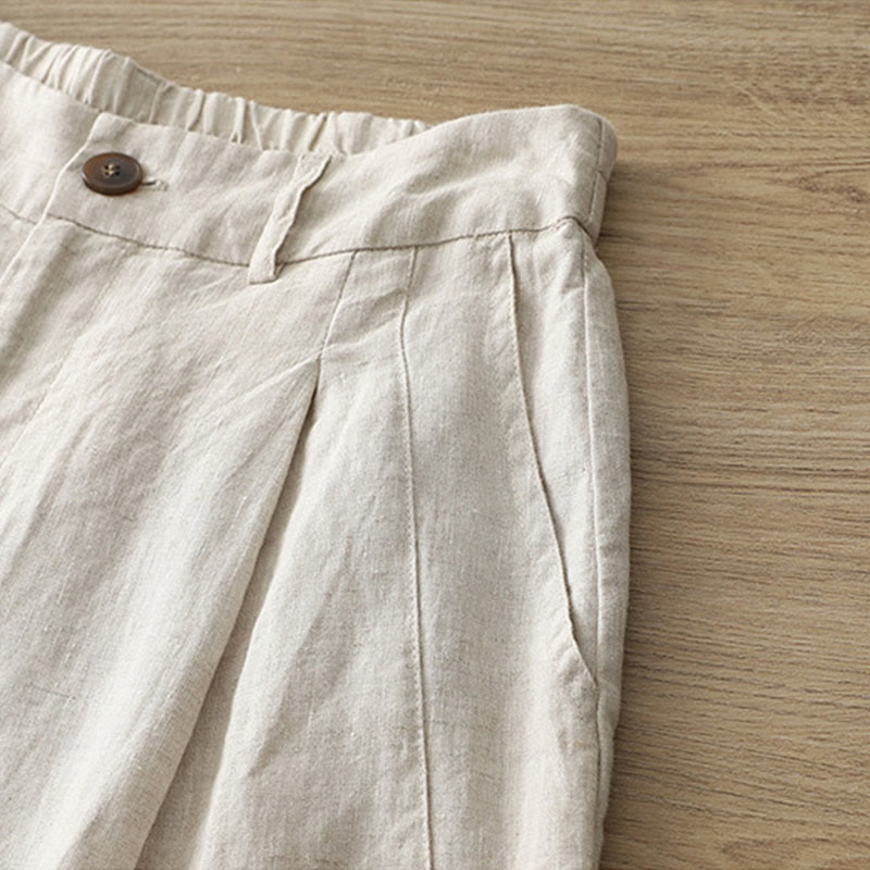 Solid Color Cotton Women's Button Wide Leg Pants With Pockets - Image 37