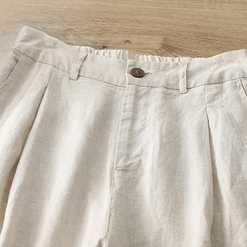 Solid Color Cotton Women's Button Wide Leg Pants With Pockets - Image 38