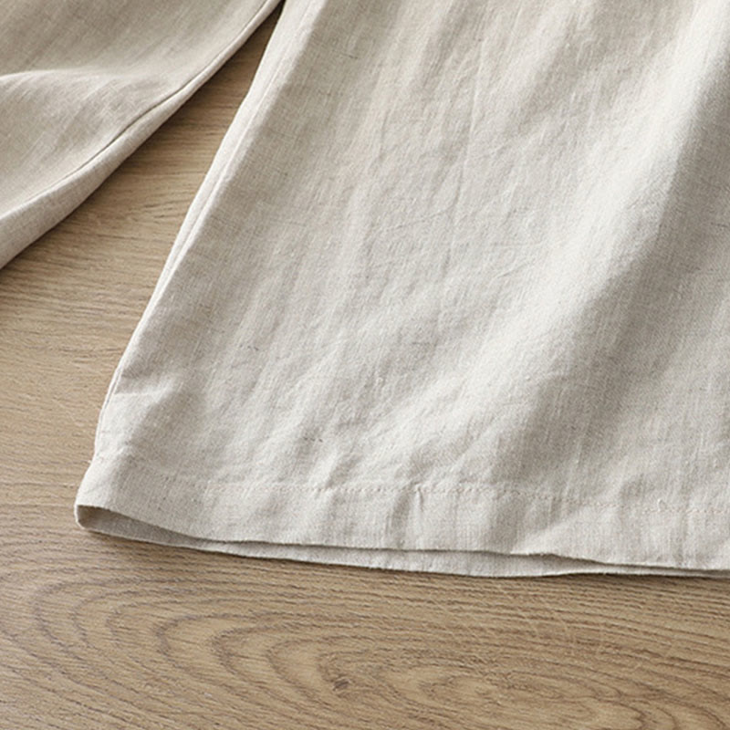 Solid Color Cotton Women's Button Wide Leg Pants With Pockets - Image 36