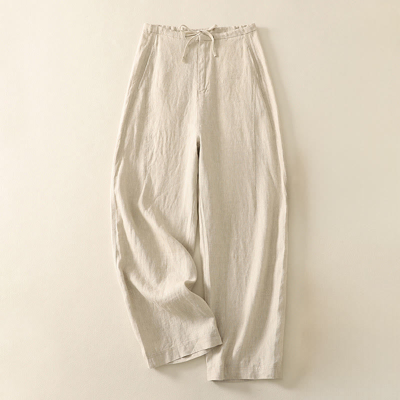 Casual Plain Rope Women's Cotton Pants With Pockets