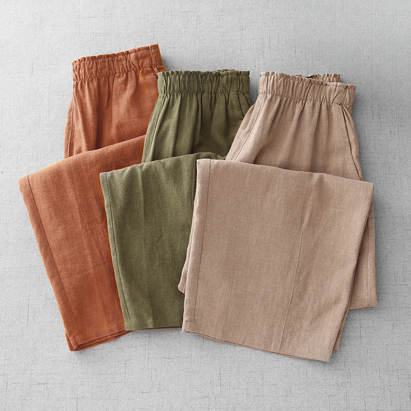 Casual Plain Rope Women's Cotton 7-8 Length Pants With Pockets