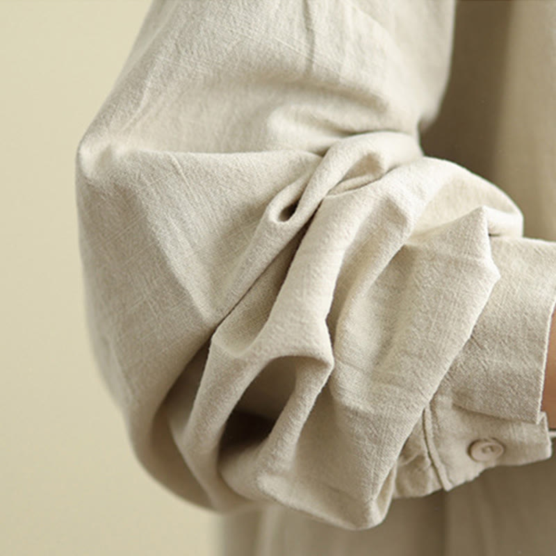 Women's Long Sleeve Crew Neck Cotton Jacket With Pockets - Image 10