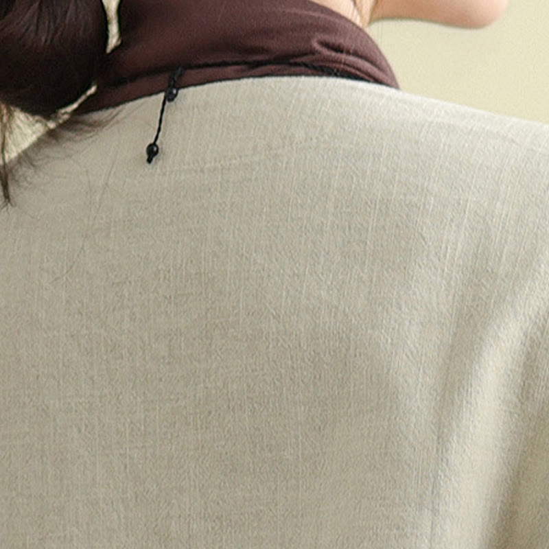 Women's Long Sleeve Crew Neck Cotton Jacket With Pockets - Image 8