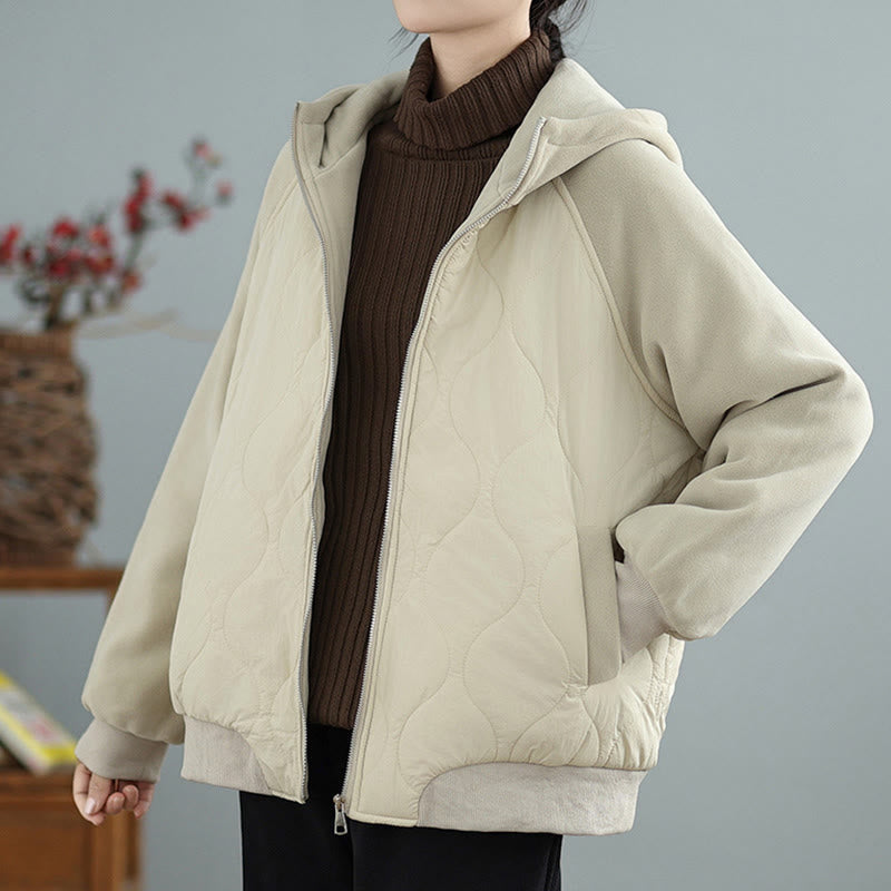 Women's Long Sleeve Thickened Warm Hood Cotton Jacket With Pockets - Image 4