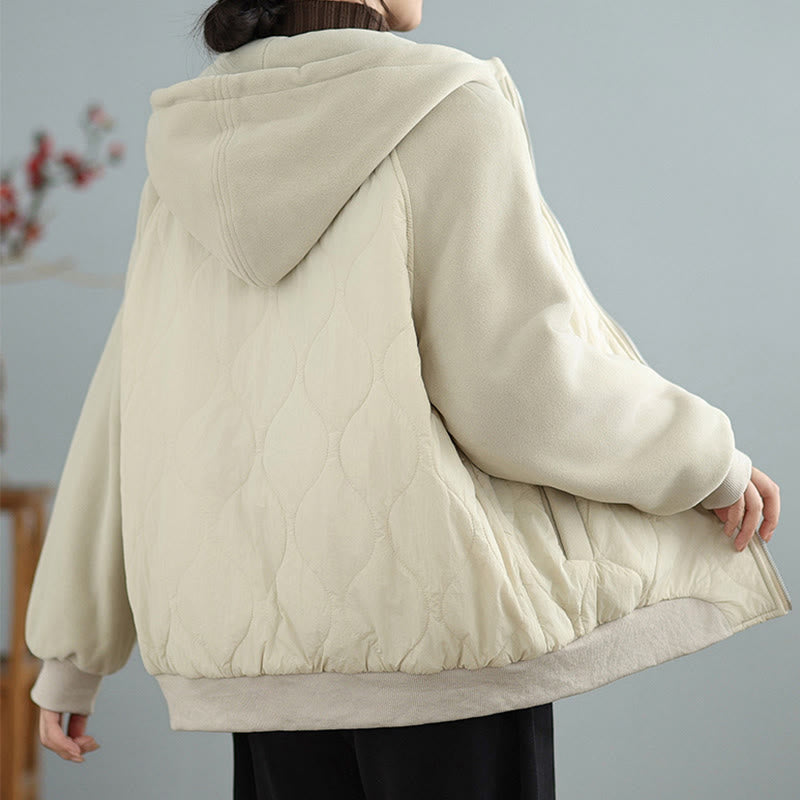 Women's Long Sleeve Thickened Warm Hood Cotton Jacket With Pockets - Image 8