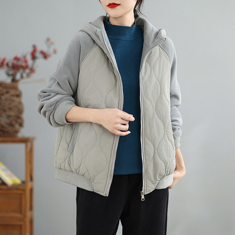 Women's Long Sleeve Thickened Warm Hood Cotton Jacket With Pockets - Image 11