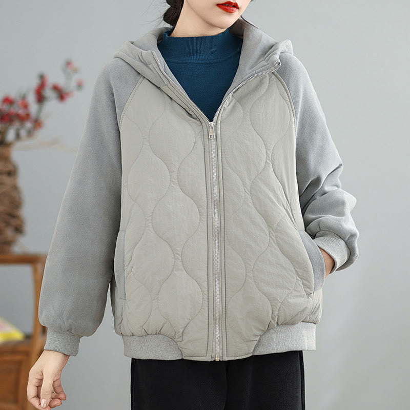 Women's Long Sleeve Thickened Warm Hood Cotton Jacket With Pockets - Image 12