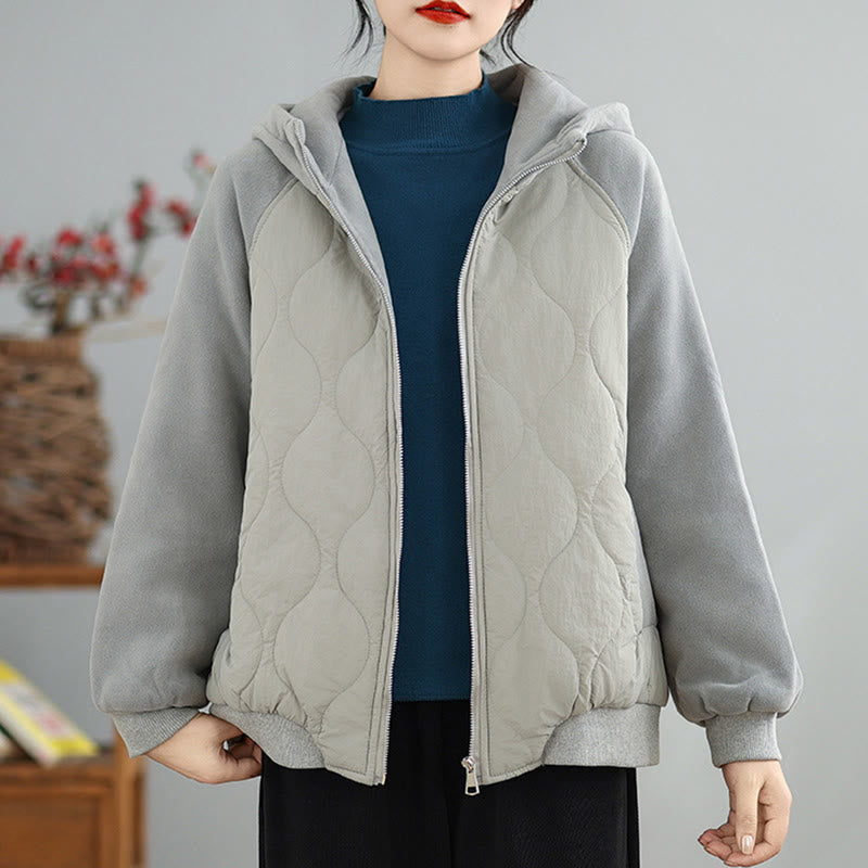 Women's Long Sleeve Thickened Warm Hood Cotton Jacket With Pockets - Image 10