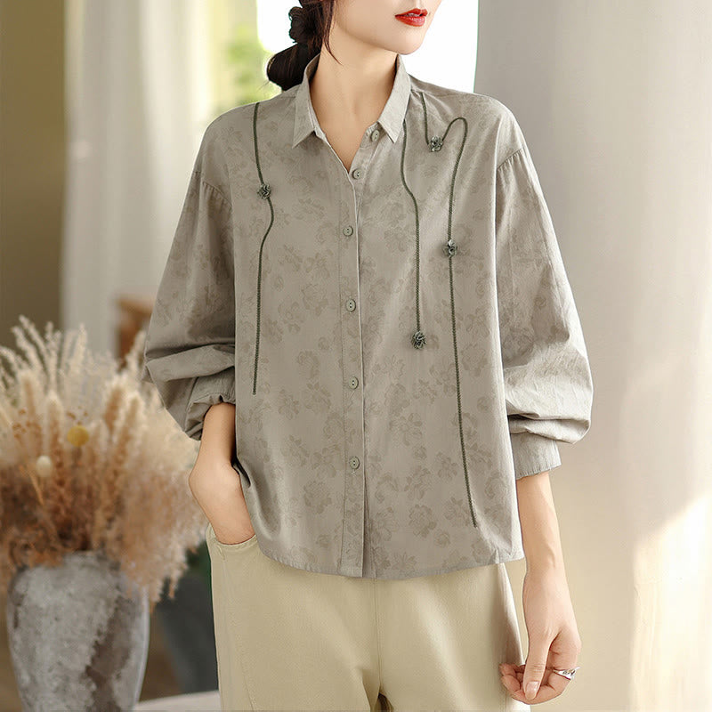 Casual Embroidered Florals Women's Long Sleeve Polyester Shirt