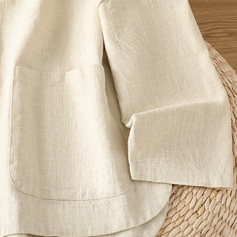 Casual Frog-button Women's Long Sleeve Cotton Polyester Shirt With Pockets - Image 5