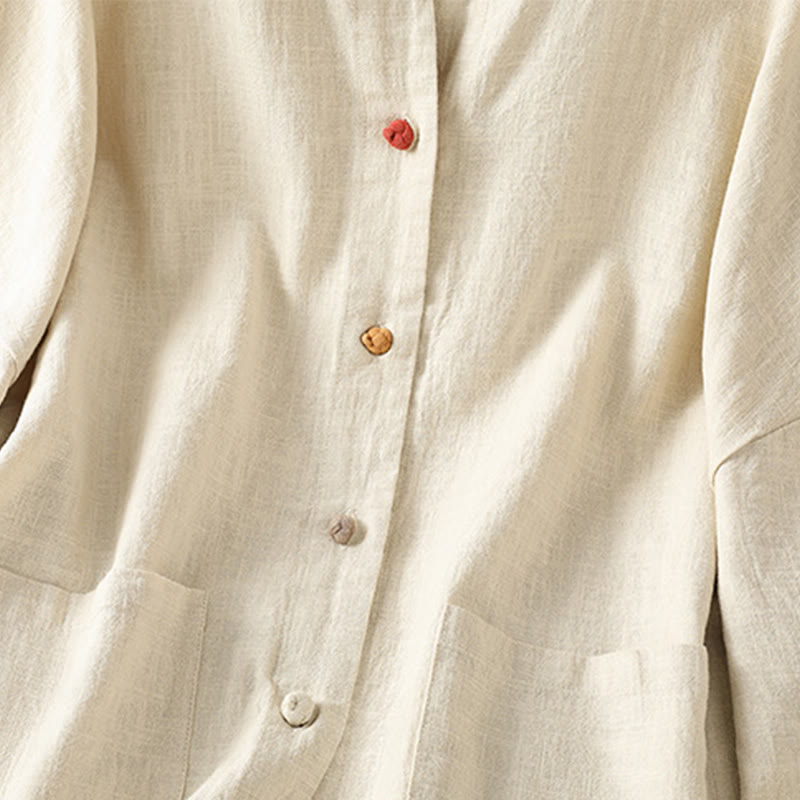 Casual Frog-button Women's Long Sleeve Cotton Polyester Shirt With Pockets - Image 6