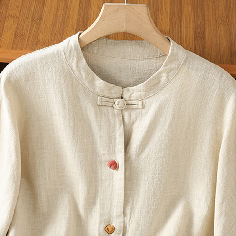 Casual Frog-button Women's Long Sleeve Cotton Polyester Shirt With Pockets - Image 3