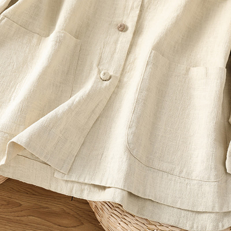 Casual Frog-button Women's Long Sleeve Cotton Polyester Shirt With Pockets - Image 7