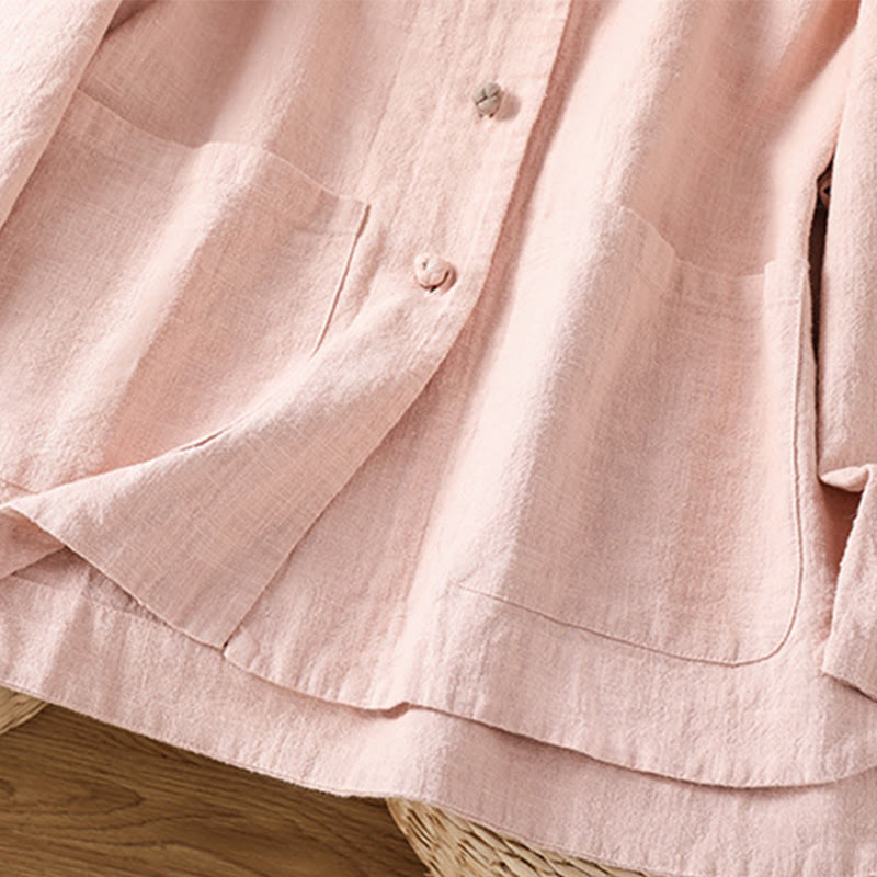 Casual Frog-button Women's Long Sleeve Cotton Polyester Shirt With Pockets - Image 13