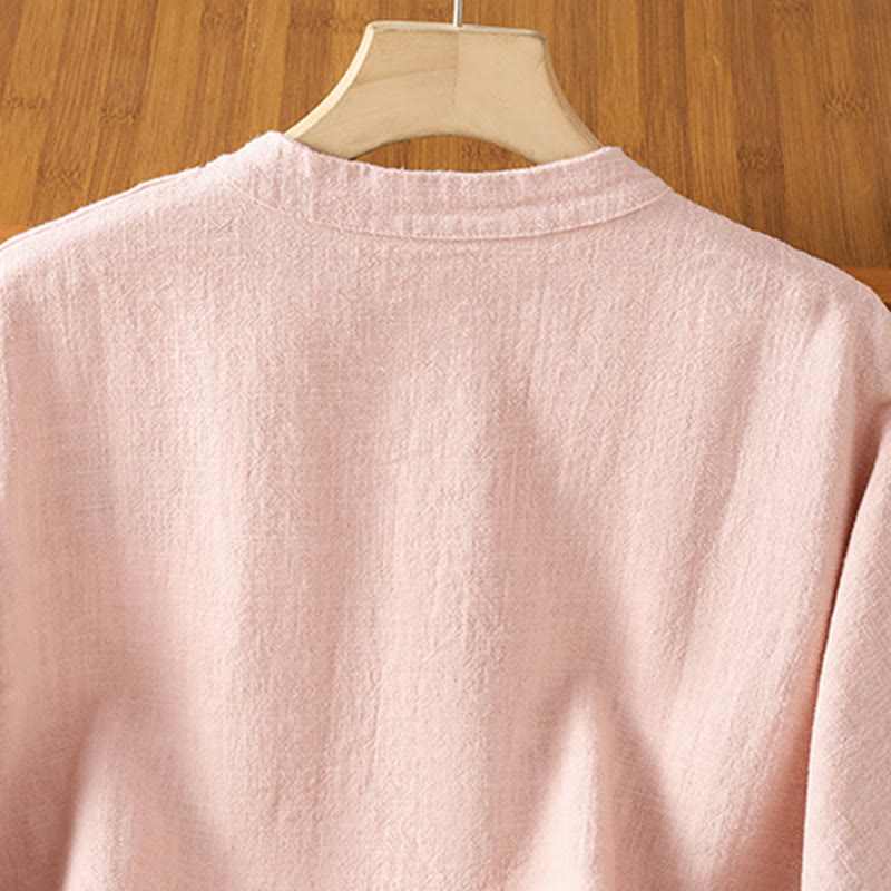 Casual Frog-button Women's Long Sleeve Cotton Polyester Shirt With Pockets - Image 17