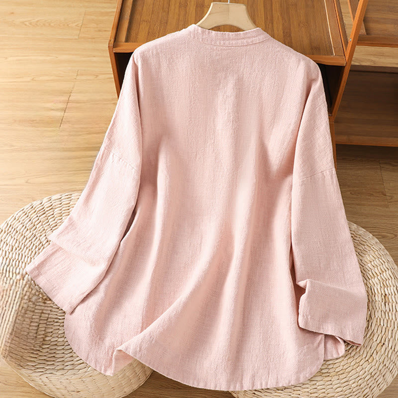 Casual Frog-button Women's Long Sleeve Cotton Polyester Shirt With Pockets - Image 10