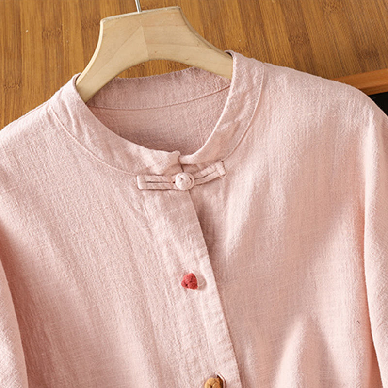 Casual Frog-button Women's Long Sleeve Cotton Polyester Shirt With Pockets - Image 16
