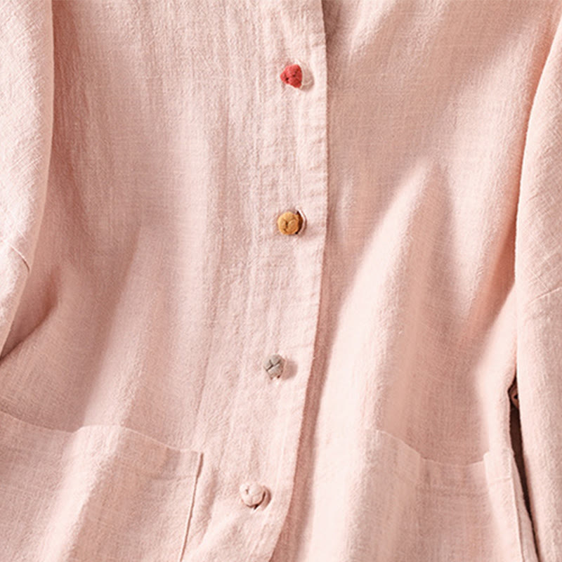 Casual Frog-button Women's Long Sleeve Cotton Polyester Shirt With Pockets - Image 12