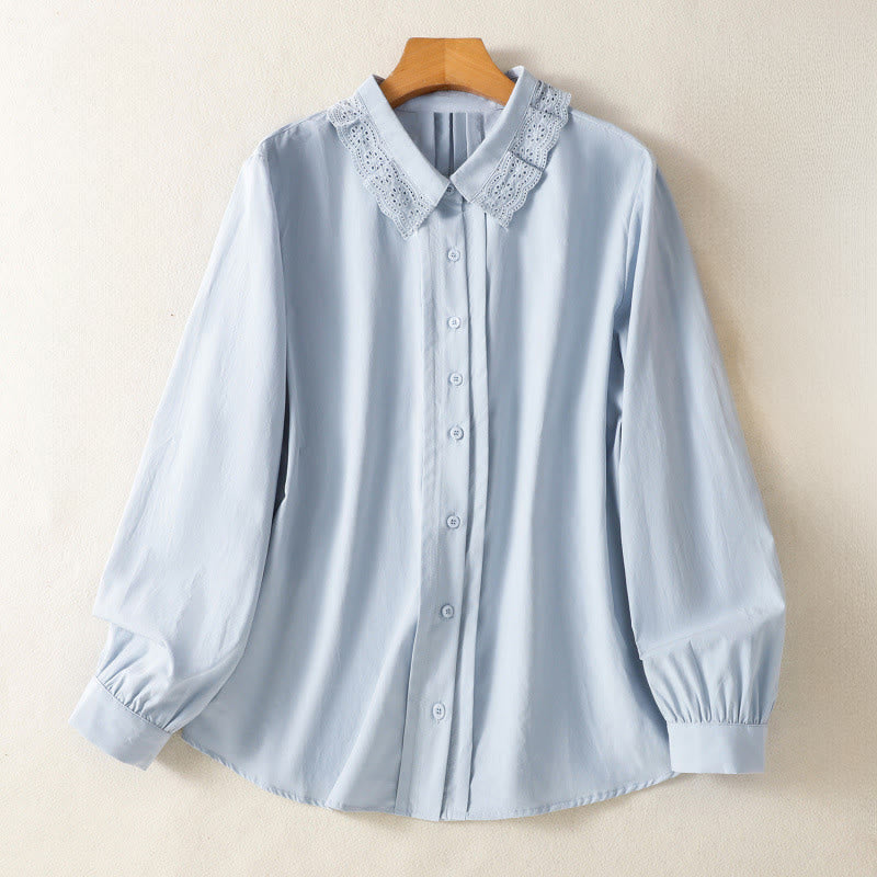 Casual Women's Long Sleeve Lace Lapel Cotton Shirt