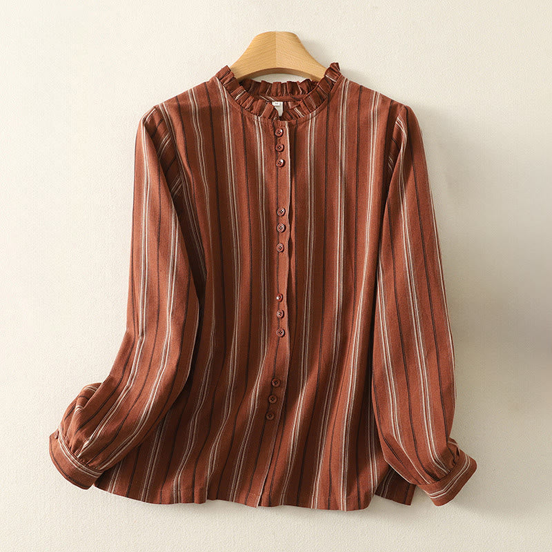 Casual Retro Stripes Women's Long Sleeve Polyester Shirt