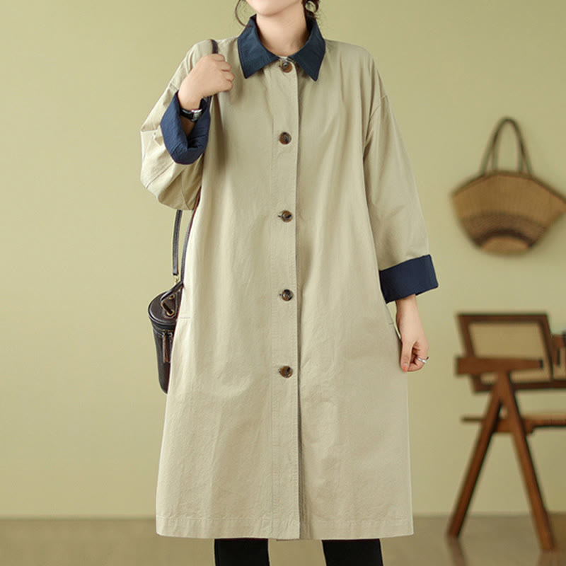Splicing Color Buttons Women's Cotton Coat With Pockets - Image 4