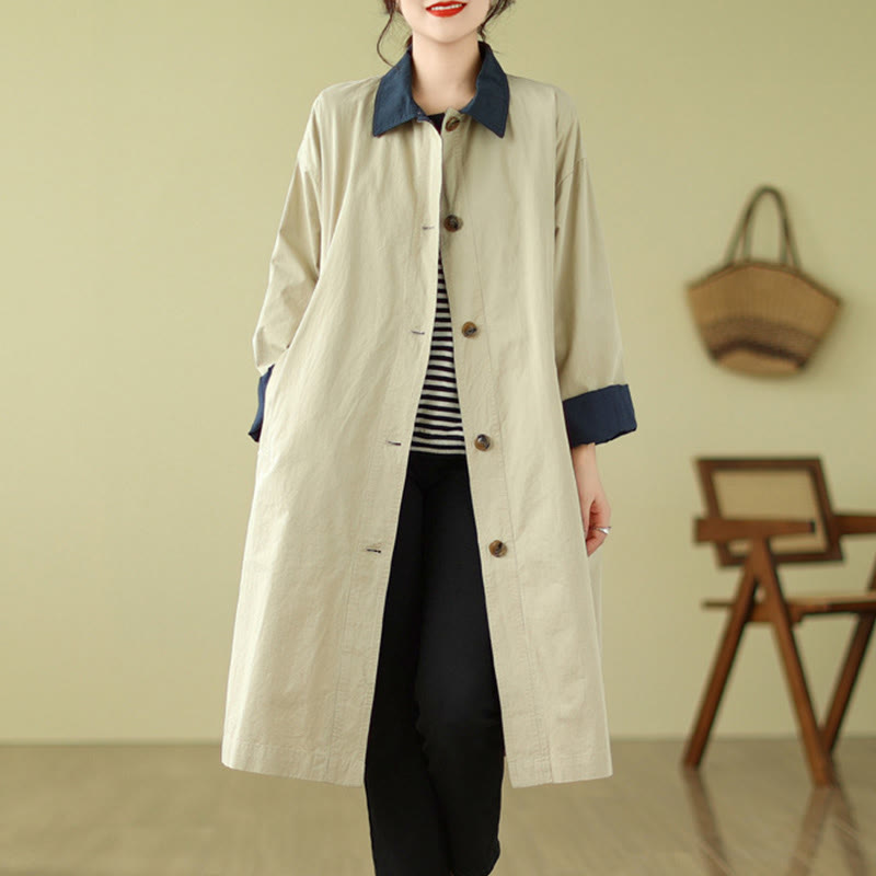 Splicing Color Buttons Women's Cotton Coat With Pockets