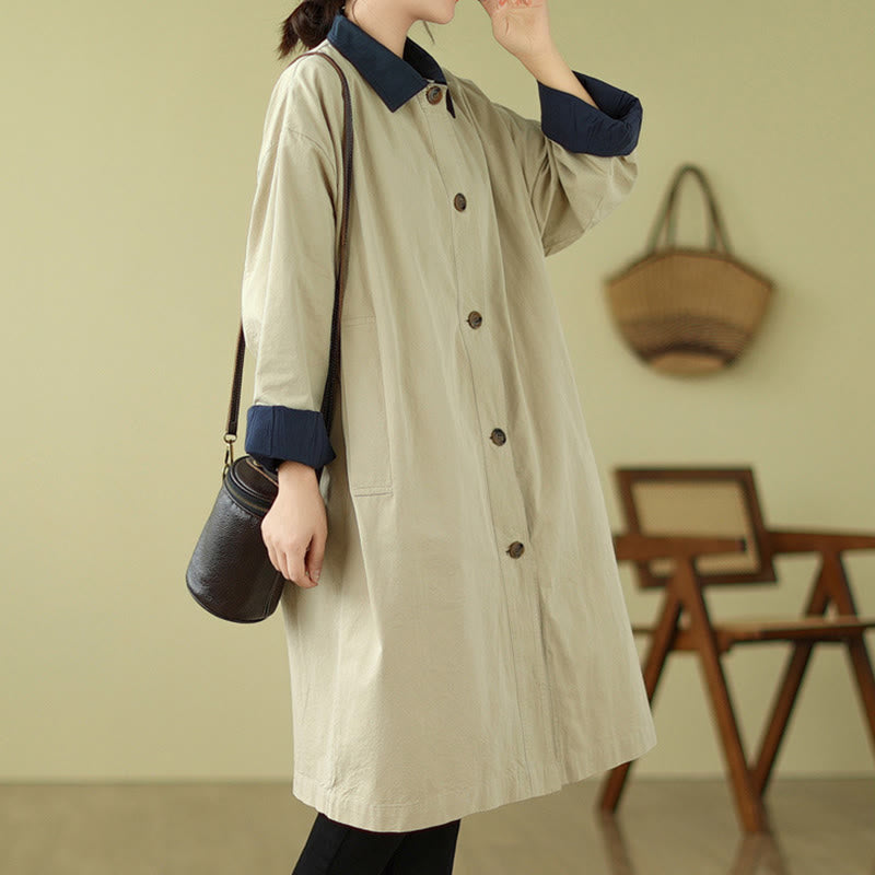 Splicing Color Buttons Women's Cotton Coat With Pockets - Image 3