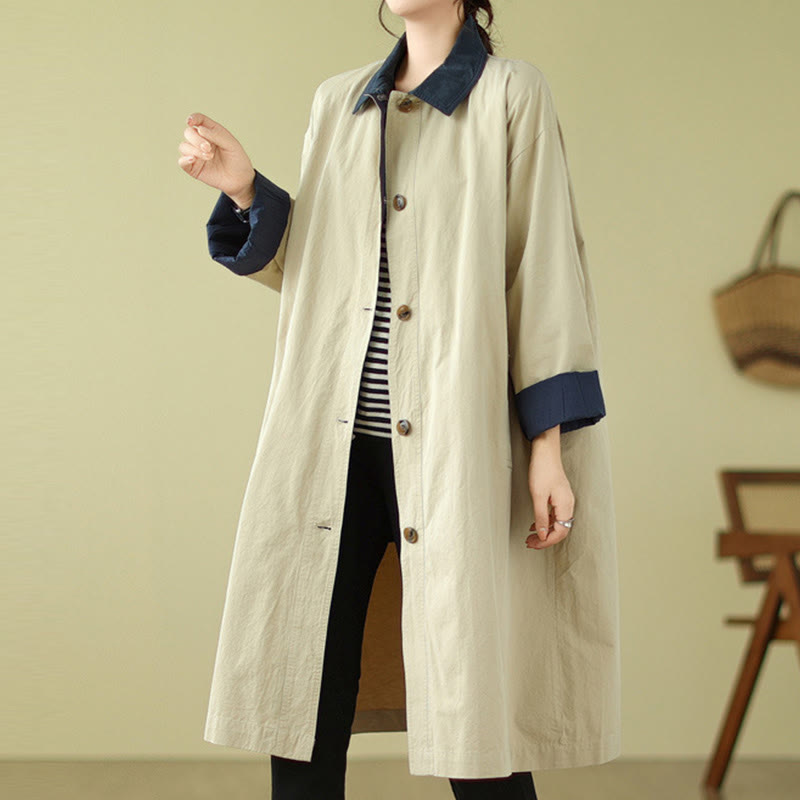 Splicing Color Buttons Women's Cotton Coat With Pockets - Image 5