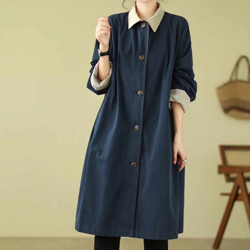 Splicing Color Buttons Women's Cotton Coat With Pockets - Image 7