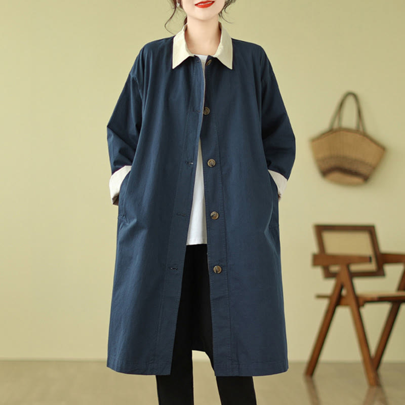 Splicing Color Buttons Women's Cotton Coat With Pockets - Image 6