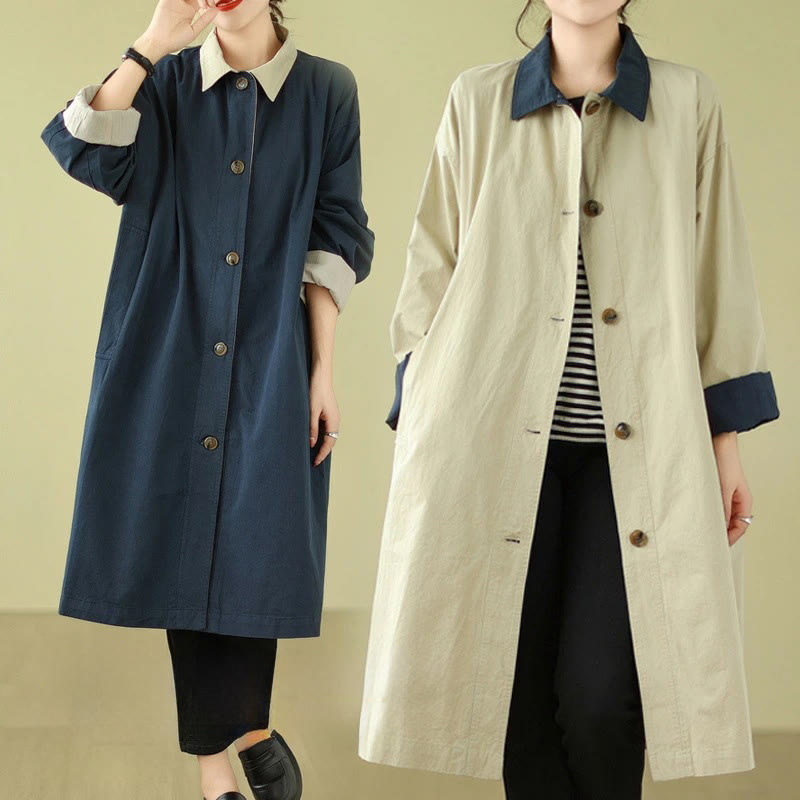 Splicing Color Buttons Women's Cotton Coat With Pockets - Image 11