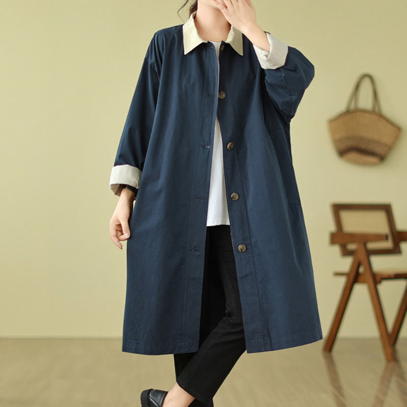 Splicing Color Buttons Women's Cotton Coat With Pockets - Image 10