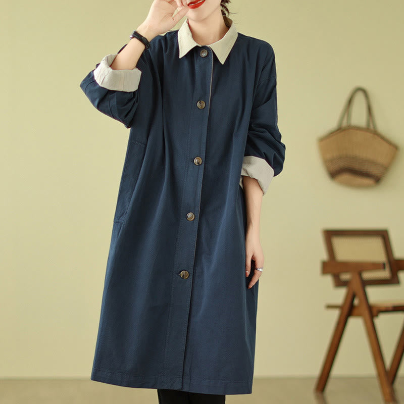 Splicing Color Buttons Women's Cotton Coat With Pockets - Image 9
