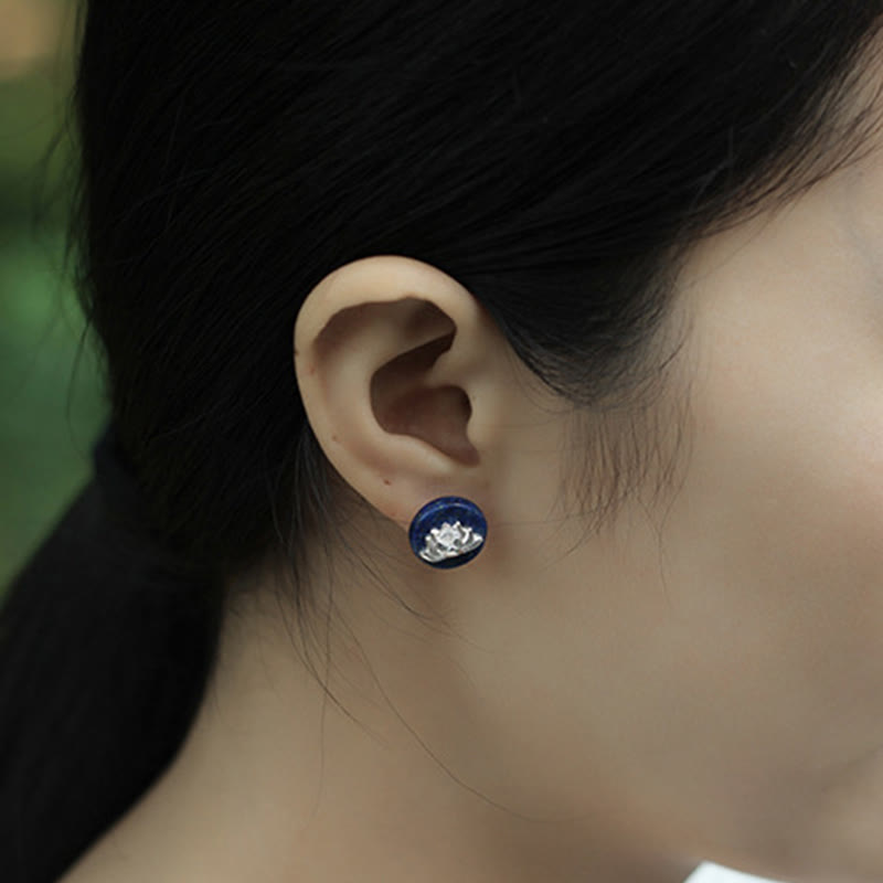 Lazurite 925 Sterling Silver Lotus Pattern Enlightenment Earrings - Image 5