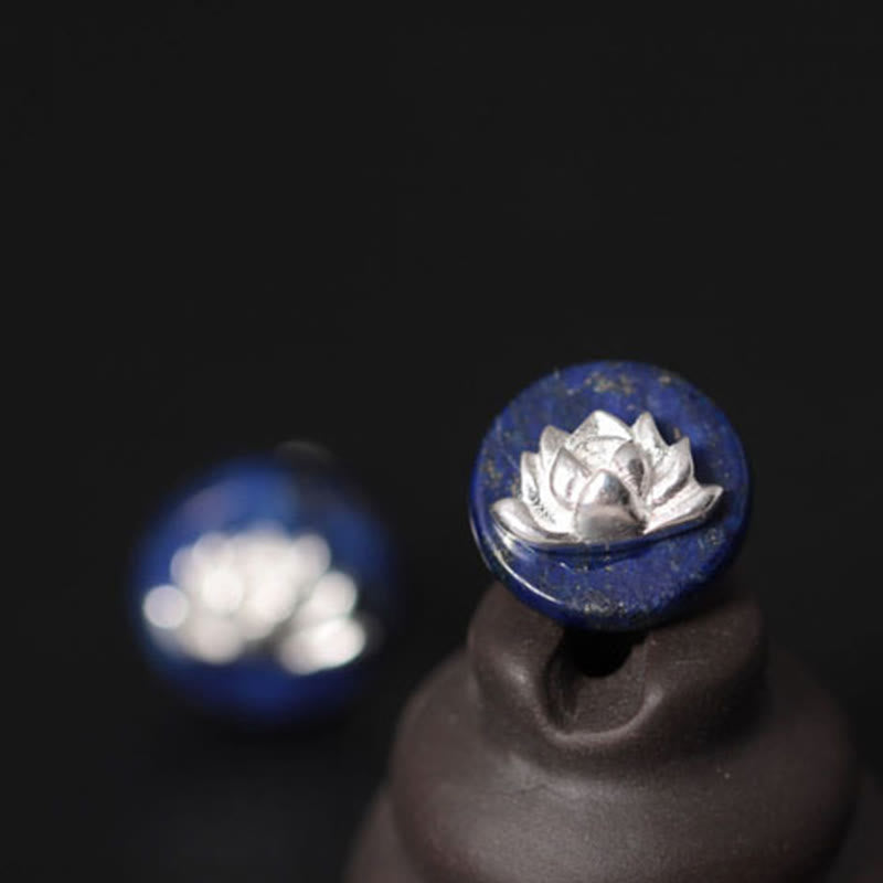Lazurite 925 Sterling Silver Lotus Pattern Enlightenment Earrings - Image 10