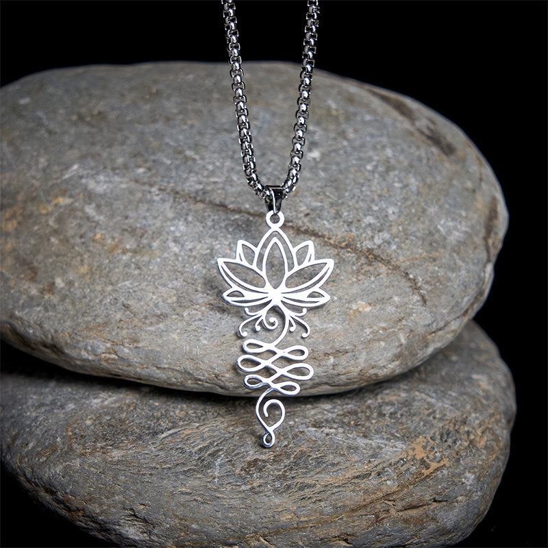 Lotus Vines Design Chakra Symbol Stainless Steel Enlightenment Necklace Pendant