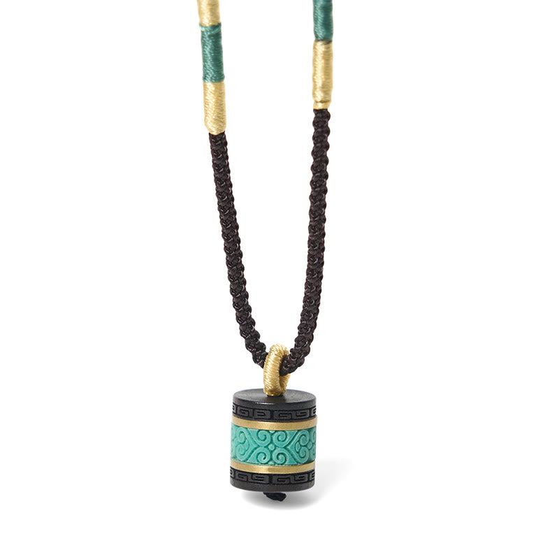 Ebony Wood Turquoise Cylinder Peace Necklace Pendant - Image 7