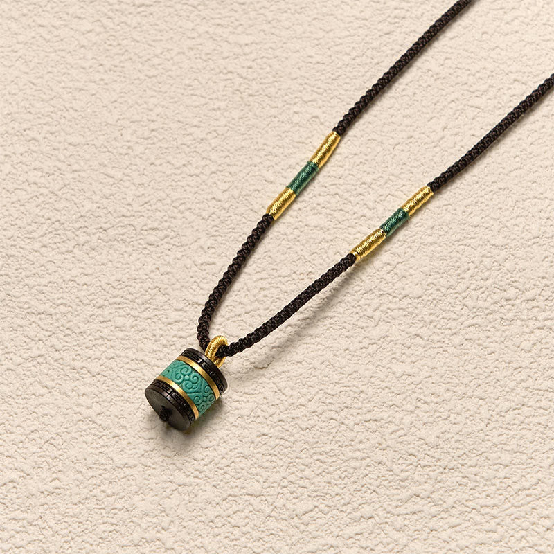 Ebony Wood Turquoise Cylinder Peace Necklace Pendant - Image 4